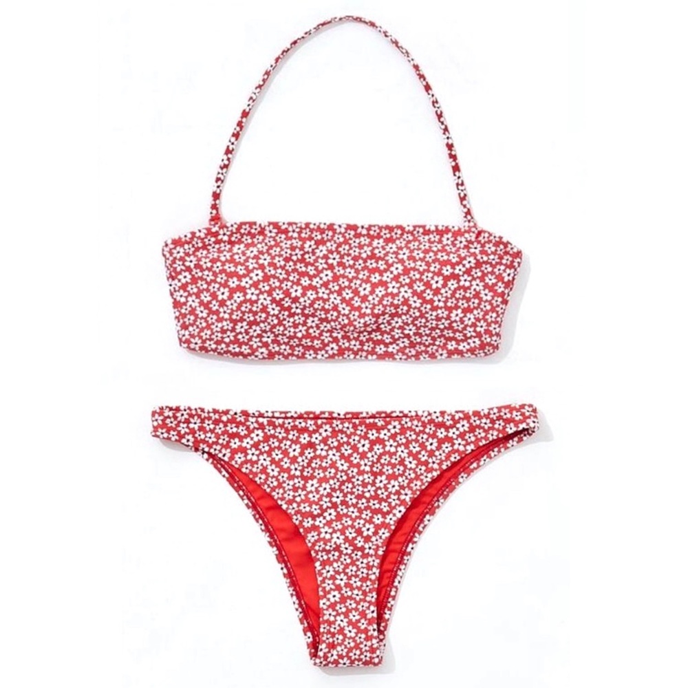 NWT Bikini Set Red & White Floral Halter S/M
